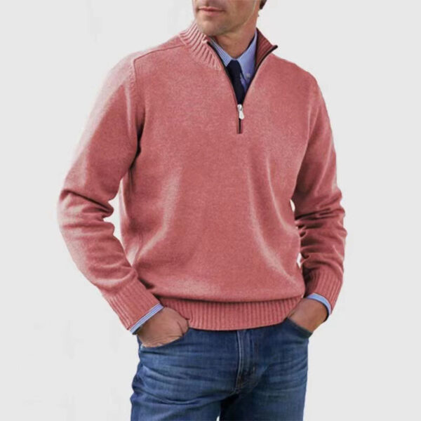 Men's Stand Collar Zipper Sweater Winter Fashion Solid Color Long