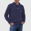Men's Stand Collar Zipper Sweater Winter Fashion Solid Color Long