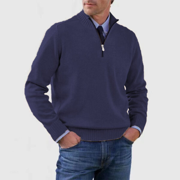 Men's Stand Collar Zipper Sweater Winter Fashion Solid Color Long