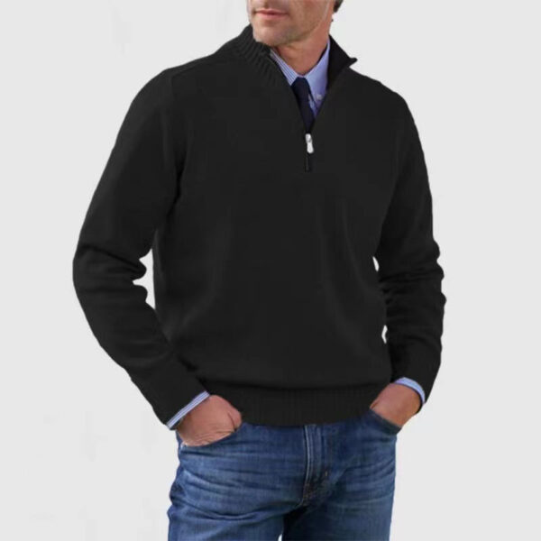 Men's Stand Collar Zipper Sweater Winter Fashion Solid Color Long
