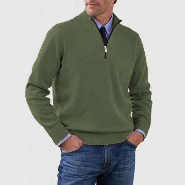 Men's Stand Collar Zipper Sweater Winter Fashion Solid Color Long