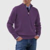Men's Stand Collar Zipper Sweater Winter Fashion Solid Color Long