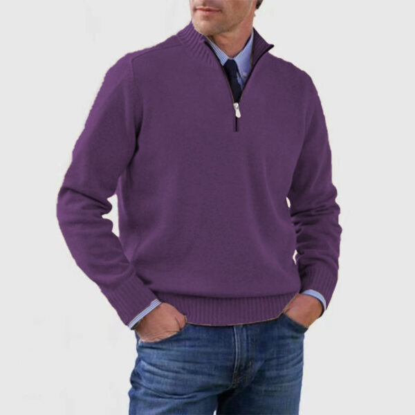 Men's Stand Collar Zipper Sweater Winter Fashion Solid Color Long