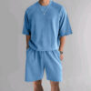 Men's Terry Casual Round Neck Sports Shorts Short Sleeve Two-piece Set
