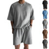 Men's Terry Casual Round Neck Sports Shorts Short Sleeve Two-piece Set