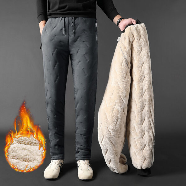 Men's Trousers Winter Velvet Thickening Loose Fleece Pants with Zip