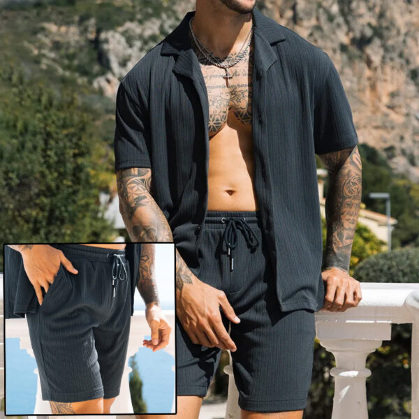 Men's Two Piece Set Short Sleeve Lapel Button Shirts and Shorts Beach