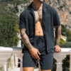 Men's Two Piece Set Short Sleeve Lapel Button Shirts and Shorts Beach