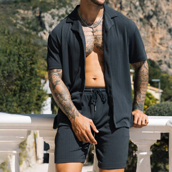 Men's Two Piece Set Short Sleeve Lapel Button Shirts and Shorts Beach