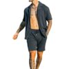 Men's Two Piece Set Short Sleeve Lapel Button Shirts and Shorts Beach