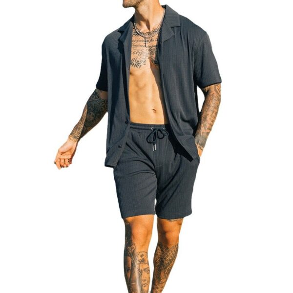 Men's Two Piece Set Short Sleeve Lapel Button Shirts and Shorts Beach