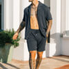 Men's Two Piece Set Short Sleeve Lapel Button Shirts and Shorts Beach