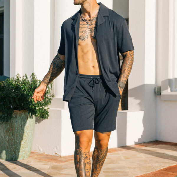Men's Two Piece Set Short Sleeve Lapel Button Shirts and Shorts Beach