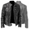 Men's Zip-up Cardigan PU Leather Jacket Fashion Pockets Stand Collar Men's Zip-up Cardigan PU Leather Jacket Fashion Pockets Stand Collar