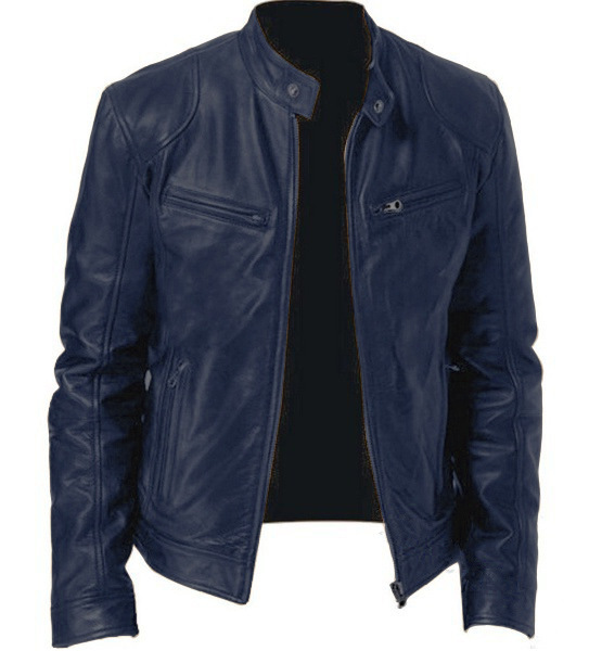 Men's Zip-up Cardigan PU Leather Jacket Fashion Pockets Stand Collar Men's Zip-up Cardigan PU Leather Jacket Fashion Pockets Stand Collar