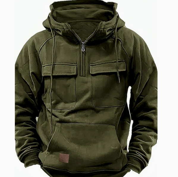Men's Zip-up Hoodies Sweatshirt with Drawstring and Pocket Design