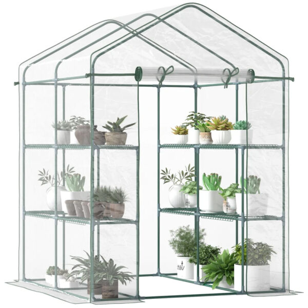 Mini Walk-in Greenhouse Kit Portable Green House with 3 Tier Shelves