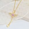 Moving Cupid Heart Angel Wings Tassel Necklace with Crystal Clavicle
