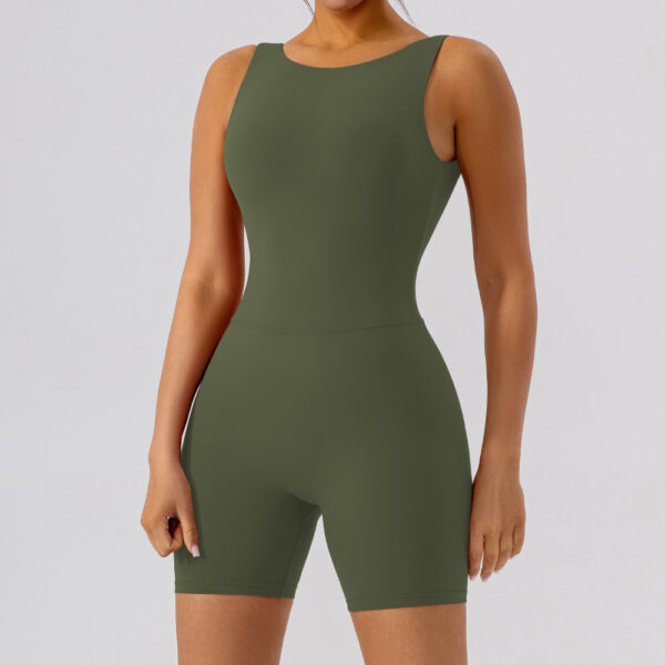 Nude Feel Hollow-out Beauty Back Yoga Jumpsuit Shorts for Women