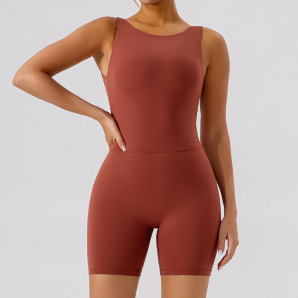 Nude Feel Hollow-out Beauty Back Yoga Jumpsuit Shorts for Women