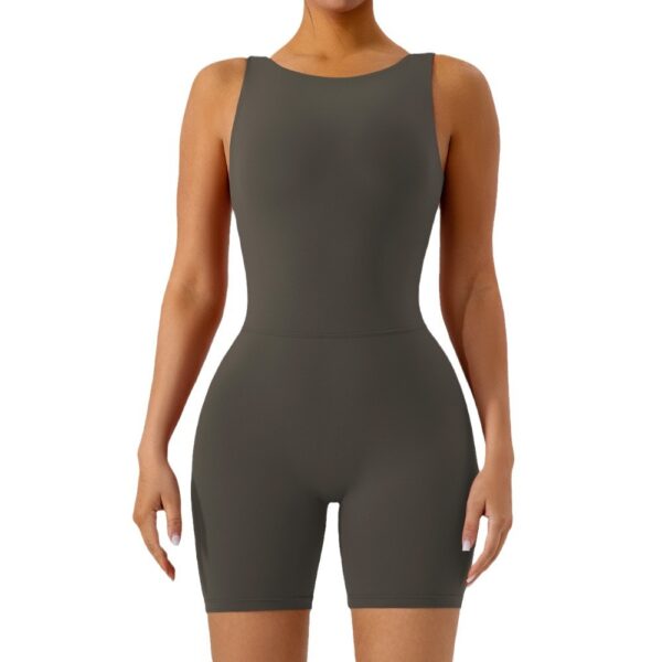 Nude Feel Hollow-out Beauty Back Yoga Jumpsuit Shorts for Women