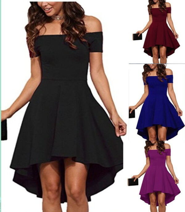 One Shoulder Short Sleeve and Large Swallowtail Skirt