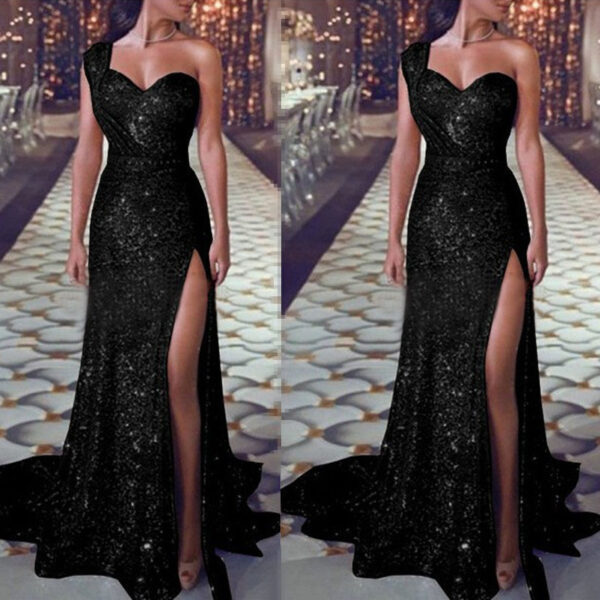 One-shoulder Sleeveless Bronzing Split Dress One-shoulder Sleeveless Bronzing Split Dress