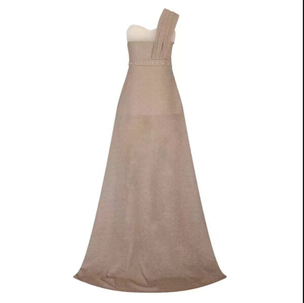One-shoulder Sleeveless Bronzing Split Dress One-shoulder Sleeveless Bronzing Split Dress