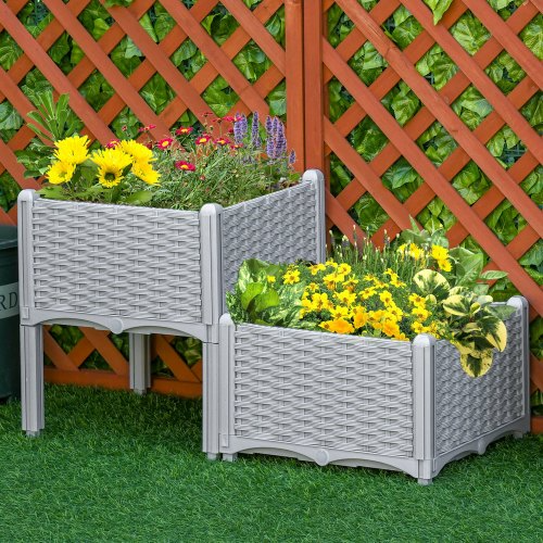 Outsunny 2 Piece Raised Garden Bed with Legs Self-watering Planter Box