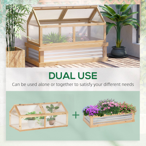Outsunny Raised Garden Bed with Polycarbonate Greenhouse Wooden Cold
