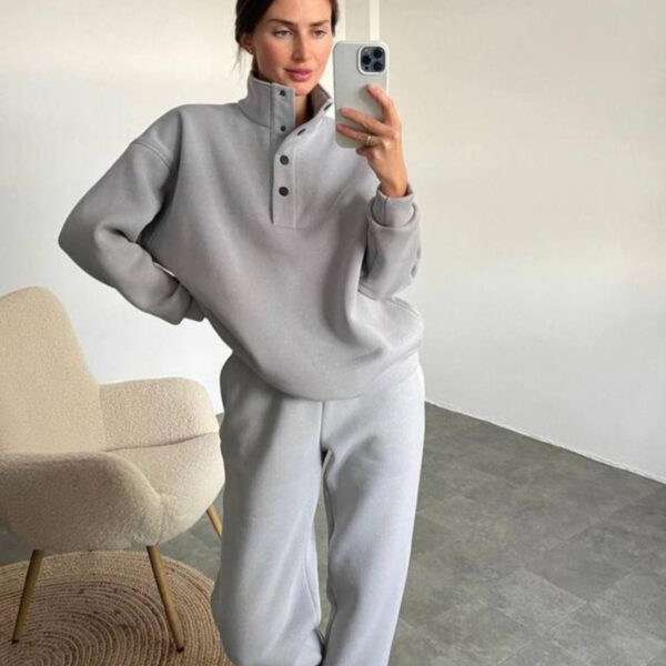 Oversized Solid Casual Pullovers Long Pant Set Warm Hoodie Tracksuit