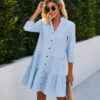Plaid Printed Ruffle Dress V Neck Button Three-quarter Sleeves Dresses Plaid Printed Ruffle Dress V Neck Button Three-quarter Sleeves Dresses