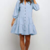 Plaid Printed Ruffle Dress V Neck Button Three-quarter Sleeves Dresses Plaid Printed Ruffle Dress V Neck Button Three-quarter Sleeves Dresses
