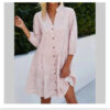 Plaid Printed Ruffle Dress V Neck Button Three-quarter Sleeves Dresses Plaid Printed Ruffle Dress V Neck Button Three-quarter Sleeves Dresses