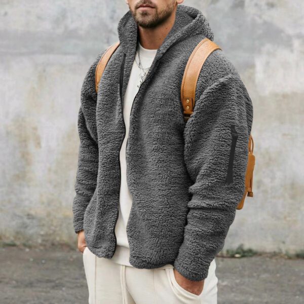 Plush Hooded Jacket Men's Autumn and Winter Fleece Double-sided Wear Plush Hooded Jacket Men's Autumn and Winter Fleece Double-sided Wear