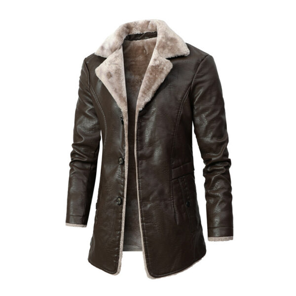 Plush Lapel Leather Jacket Winter Warm Fleece Single-breasted Coat