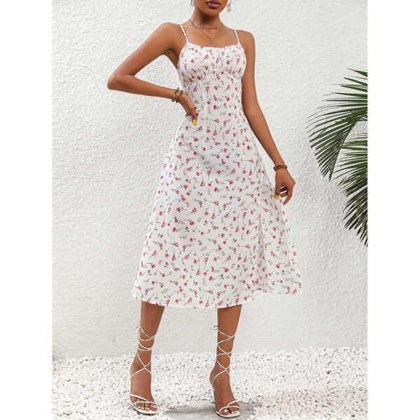 Polka Dot Print Suspender Dress Summer Sexy Split Long Dresses