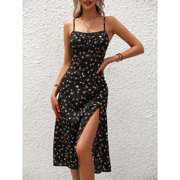 Polka Dot Print Suspender Dress Summer Sexy Split Long Dresses