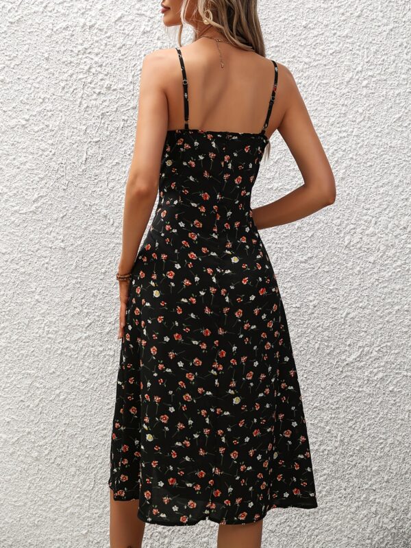 Polka Dot Print Suspender Dress Summer Sexy Split Long Dresses