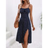 Polka Dot Print Suspender Dress Summer Sexy Split Long Dresses