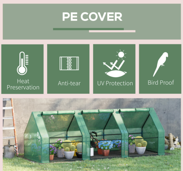 Portable Greenhouse 9'L X 3'W X 3'H Large Zipper Doors UV Resistant PE Portable Greenhouse 9'L X 3'W X 3'H Large Zipper Doors UV Resistant PE