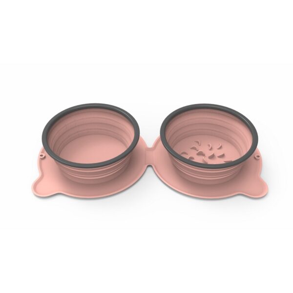Portable Silicone Double Dog Food Bowls Foldable Non-slip Cat Bowl Pet