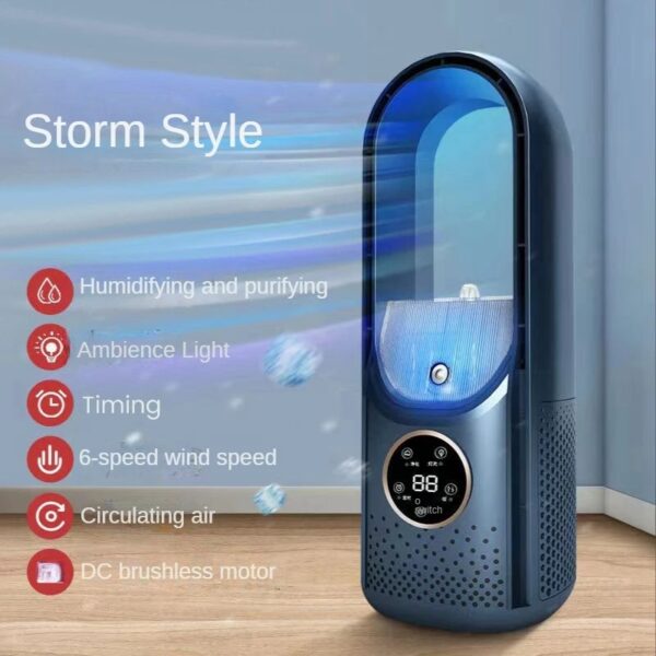 Portable USB Air Cooler Leafless Electric Fan Silent Timer Conditioner