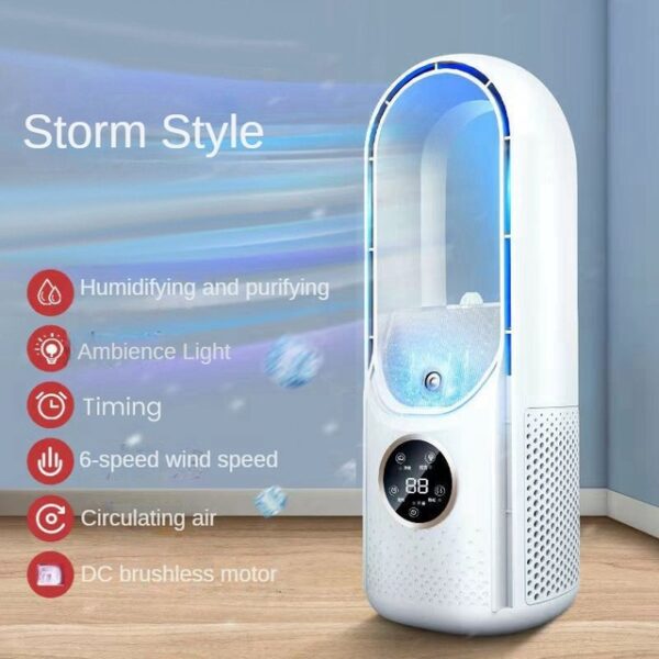 Portable USB Air Cooler Leafless Electric Fan Silent Timer Conditioner