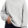 Pullover Sweatshirt Solid Color Loose Tops Round Neck Hoodie Women