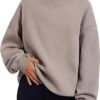 Pullover Sweatshirt Solid Color Loose Tops Round Neck Hoodie Women
