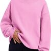 Pullover Sweatshirt Solid Color Loose Tops Round Neck Hoodie Women