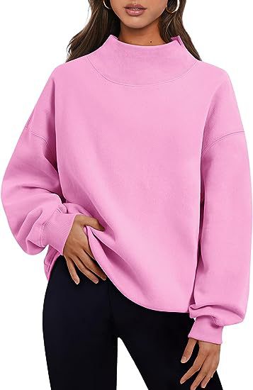 Pullover Sweatshirt Solid Color Loose Tops Round Neck Hoodie Women