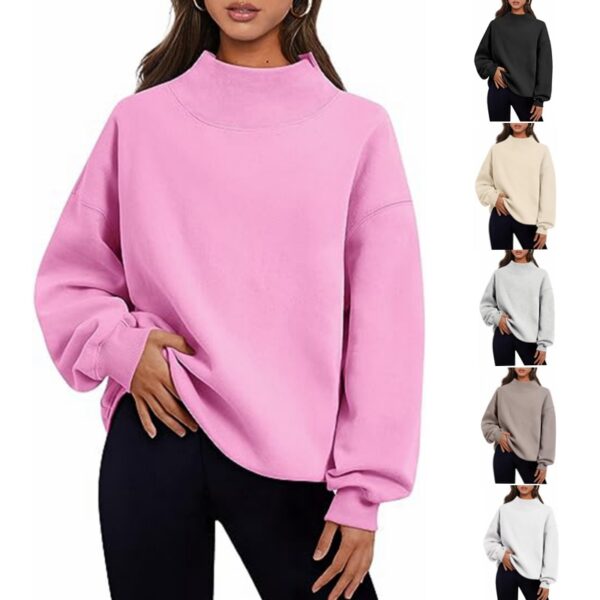 Pullover Sweatshirt Solid Color Loose Tops Round Neck Hoodie Women