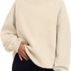 Pullover Sweatshirt Solid Color Loose Tops Round Neck Hoodie Women